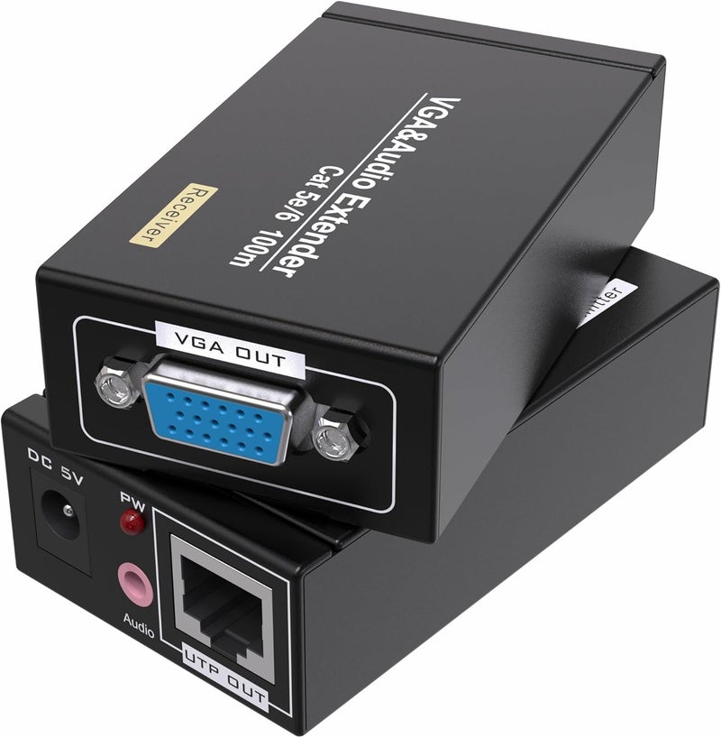 MOERISICAL موسع VGA Cat5e Cat6 300 قدم مكرر فيديو عبر كابل Ethernet، يصل إلى 100م، مرسل + مستقبل - Image 1
